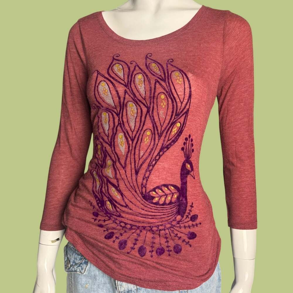 2000s Lucky Brand Women's Peacock Velvet Top